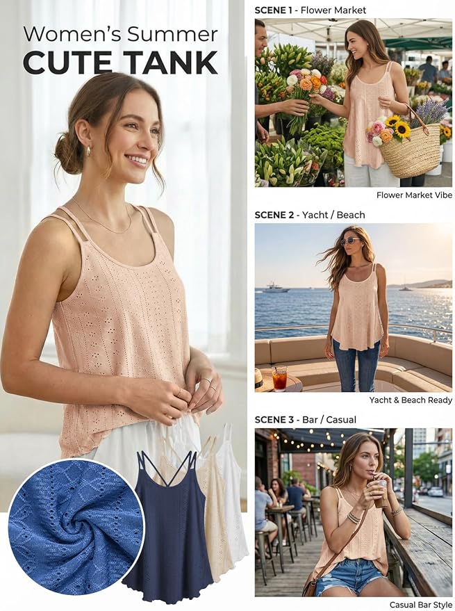 ATHMILE Women's Tank Tops Sleeveless Summer Top Spaghetti Strap Spring Shirt Loose Fit Beach Vacation 2026 Casual - Image 4