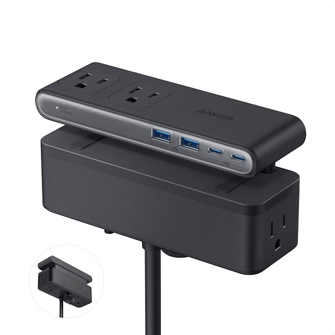 Anker Nano Power Strip, Desk Clamp, 70W Max, 1500J Surge Protector, 2 USB C | 6AC, Extension Cord, Outlet Extender Desk Organizer Gaming Accessories Home Office Essentials, Fit 0.6~1.8'' Tabletop Edge by Unknown