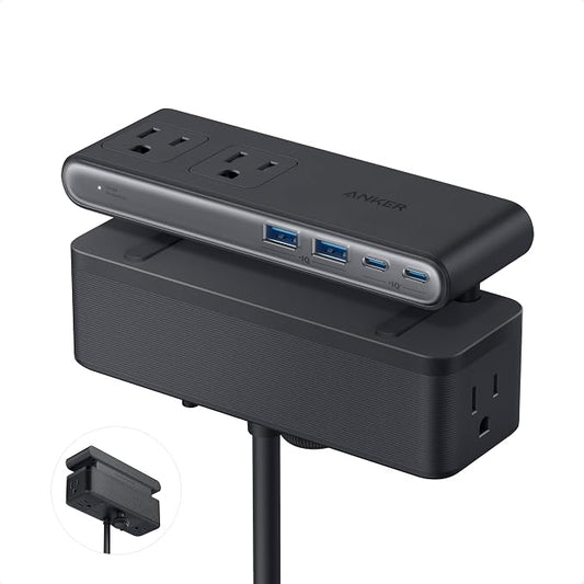 Anker Nano Power Strip, Desk Clamp, 70W Max, 1500J Surge Protector, 2 USB C | 6AC, Extension Cord, Outlet Extender Desk Organizer Gaming Accessories Home Office Essentials, Fit 0.6~1.8'' Tabletop Edge by Unknown