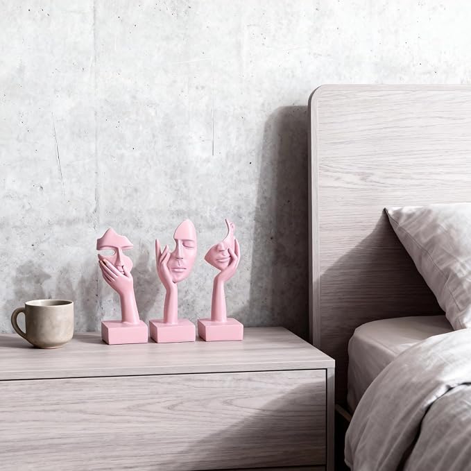 3 Pcs Thinker Large Statue Set - Pink Art Abstract Home Accent Figurines for Living Room, Bedroom, Shelves, Office Desktop, Coffee Table Decor, Gift for Women (3 Pcs Pink, 9") - Image 4
