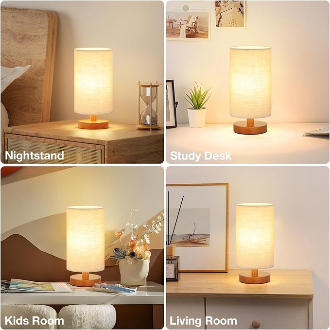 Fenmzee Small Table Lamps (Beige Shade - Walnut Base, 9" Inline Control) | 3000K LED Blub Included | 680 Lumens | Easy Assembly | Minimalist Design | E26 | for Kitchen | for Kids Room - Image 7