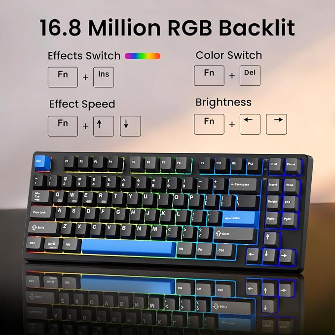 Kisnt KN85 Wireless Mechanical Keyboard, 75% Layout, Bluetooth/2.4GHz/USB-C, Custom RGB Backlit, Hot-Swappable Linear Switch, Creamy Sound for Gaming/Typing (Textured Black) - Image 4