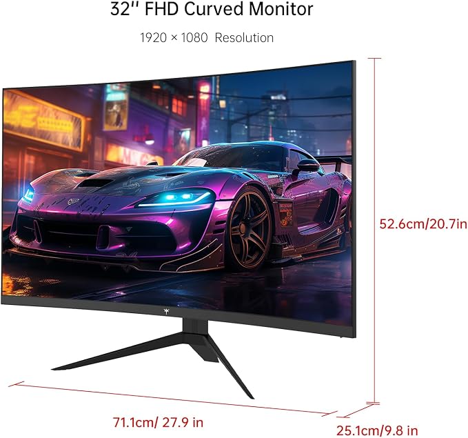 KTC 32 Inch Curved Gaming Monitor, FHD 1080p 165Hz Curve Monitor, H32S17C | 1500R, 1ms MPRT, Adaptive Sync, 122% sRGB, DP/HDMI, Tiltable, Eye Care, VESA, HDR10 for Gaming Home Office Business - Image 8