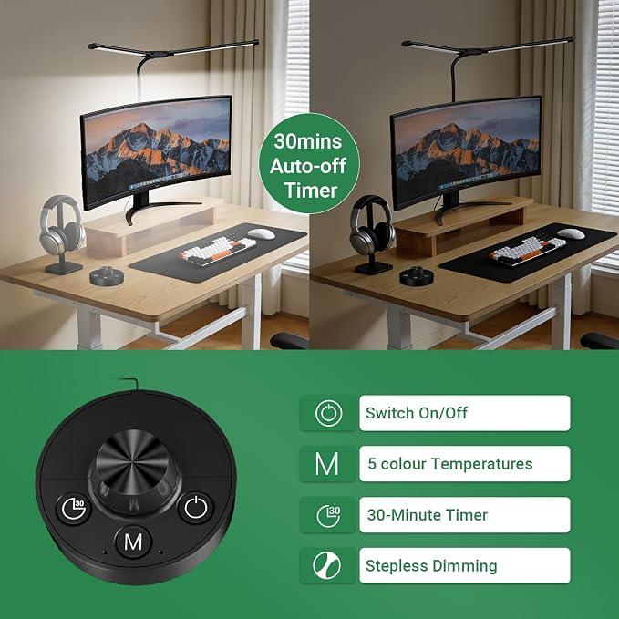 LED Desk Lamp with Clamp, 23.5-31.5 Inches, Black | 24W, 75 Lighting Modes, Flexible Neck Design, Telescopic Height, For Home Office Study Work Craft Paint - Image 5