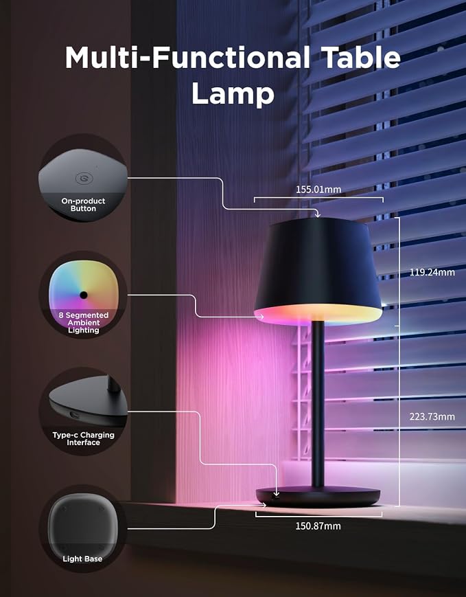 Govee Smart Cordless Table Lamp Classic (No Adapter), RGBIC Desk Lamp | Rechargeable Table Lamp for Bedroom, Living Room, Portable Lamp Works with Matter, Bedside Lamp with 72 Scenes Modes, 500lm - Image 9