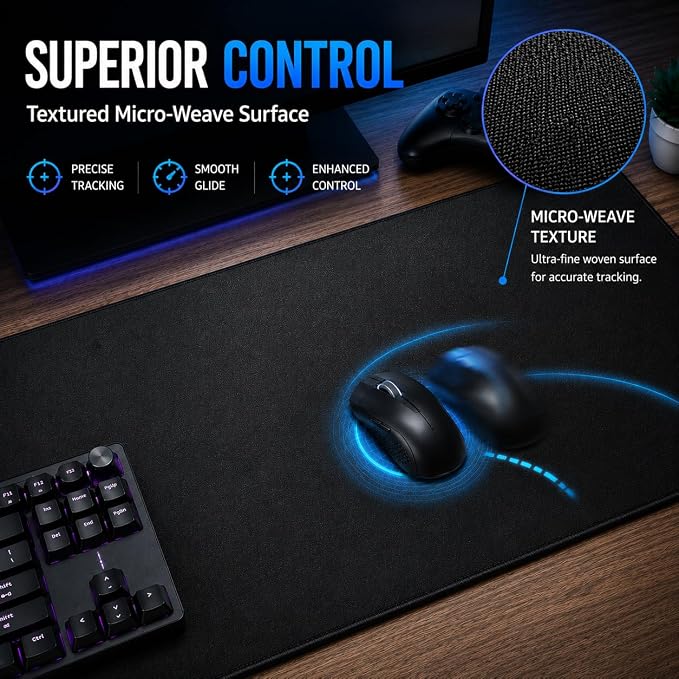 KTRIO Large Gaming Mouse Pad Desk Mat for Gamer, 31.5" x 11.8", Black, XL | Extended Size Design, Superior Micro-Weave Cloth, Non-Slip Rubber Base, Durable Stitched Edges, Water-Resistant Coating - Image 2