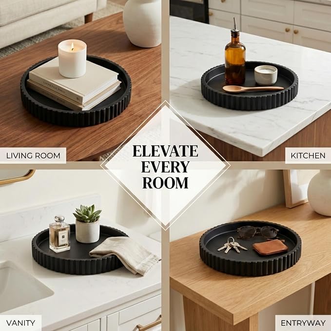 OAKOA Concrete Black Tray for Coffee Table - Round Black Decorative Tray for Table Decor - Bandejas Decorativas para La Sala - Coffee Table Centerpiece - Image 6