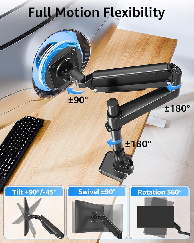 MOUNTUP Heavy Duty Monitor Arm Fits 49 45 42 40 39 34 32 Inch Screens, Ultrawide Monitor Arm Holds 4.4-44 lbs, Monitors Stand for Samsung Odyssey G9 and More, Height Adjustable Mount, VESA Mount - Image 5