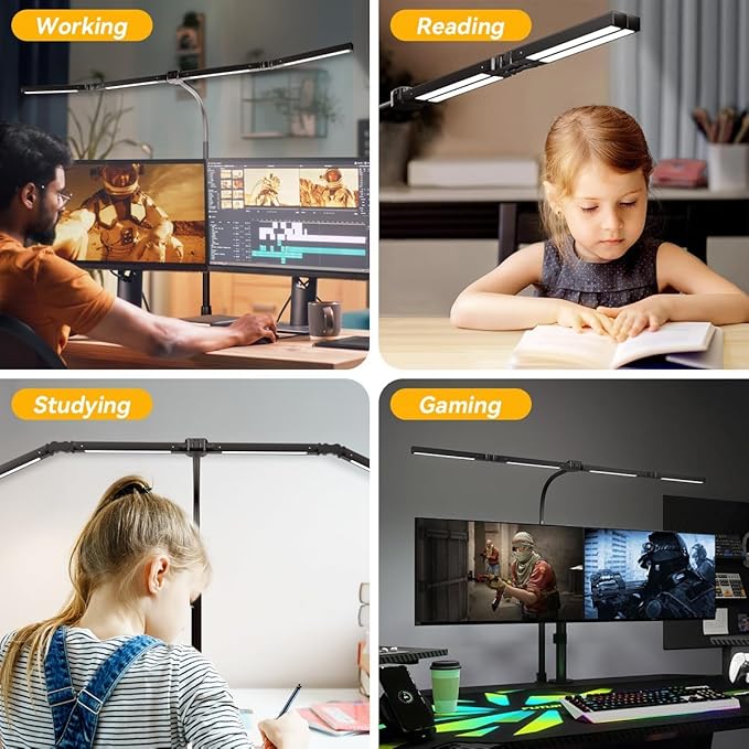 Adjustable LED Desk Lamp with Clamp, 4-Head Eye-Caring CRI95+ Desk Light, Stepless Dimming & Color Temp Remote Control, Flexible Neck, 5-Mode for Reading, Computer, Crafting, 90" Wide Desk Coverage - Image 6