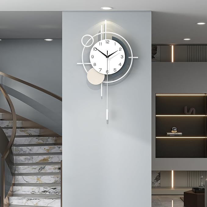 Decorative Wall Clock Silent Battery Operated Large Modern Wall Clock for Living Room Decor White Pendulum Clock for Bedroom, Office, Kitchen, Dining Room, Farmhouse, Indoor by CreativeWallClock