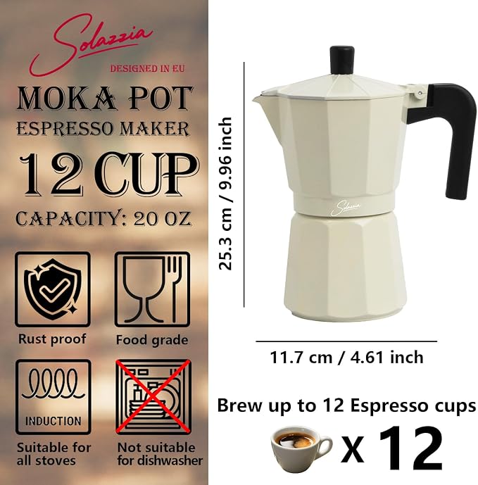 12 Cup Stovetop Espresso Maker Italian Moka Pot, Stove Top Cuban Coffee Maker, Greca Mocha Pot(Premium, 20 oz/600ml) - Image 4