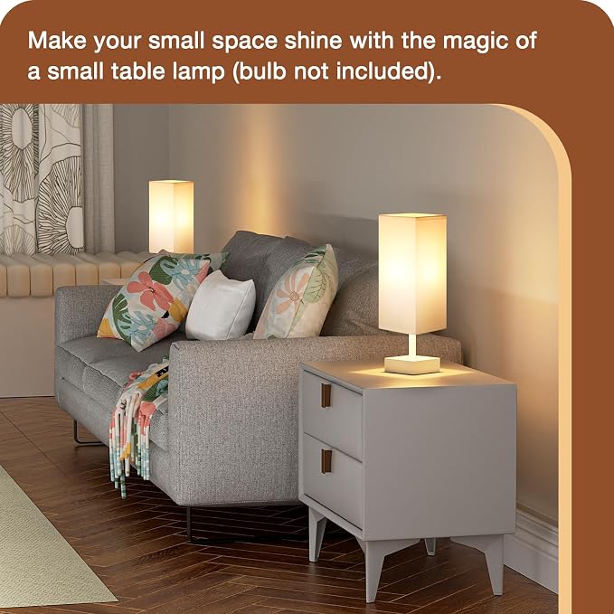 aooshine White Small Bedside Lamp for Bedroom - Square White Fabric Shade | Inline Rocker Switch, Corded Electric, Bulb Not Included, 12.8" Mini Table Lamp for Nightstand, Desk, Dorm, Office - Image 4