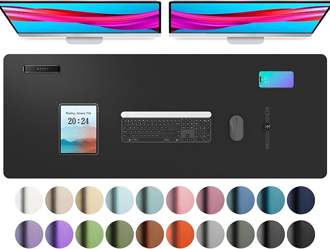 Aothia Leather Desk Pad Protector, Mouse Pad, Office Desk Mat, Non-Slip PU Leather Desk Blotter, Laptop Desk Pad, Waterproof Desk Writing Pad for Office and Home (48"x17", Black) by AothiaSimpleNaturalUnique
