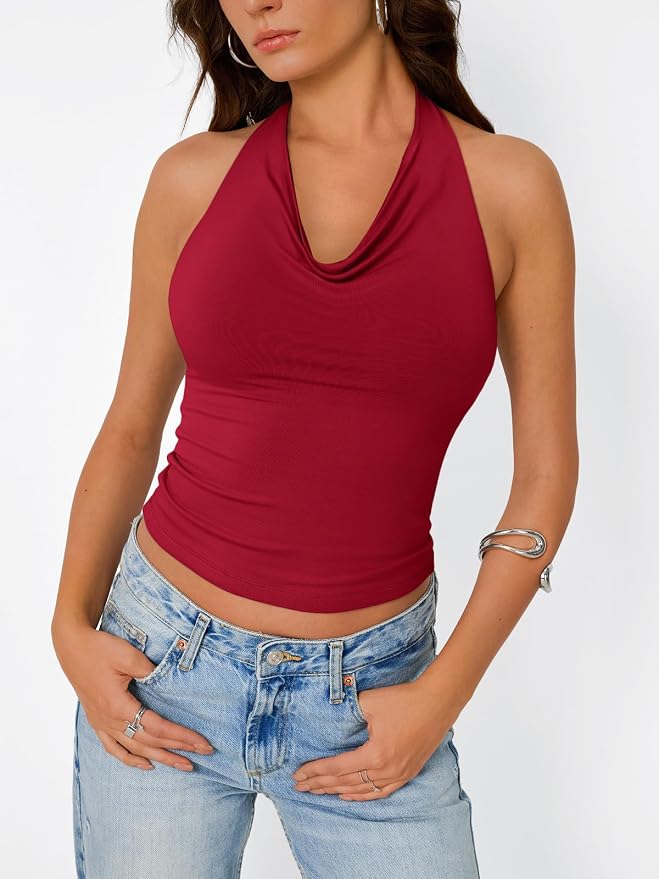 Trendy Queen Halter Tops for Women Going Out Summer Top | Cowl Neck Shirts, Sexy Backless, Fashion Y2K Clothes, Perfect for Party, Club, Vacation, Pair with High-waisted Bottoms - Image 2
