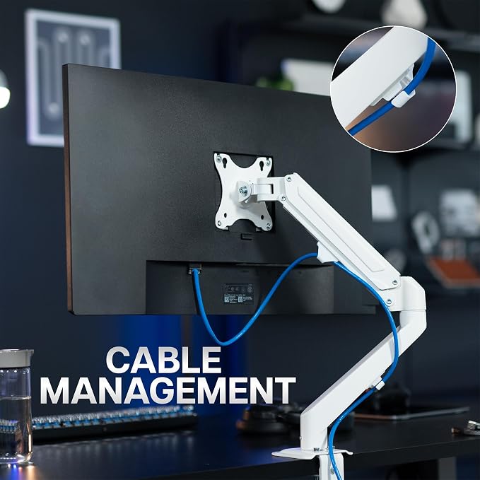 VIVO Heavy Duty Single Monitor Tension Arm for up to 27 inch Screens, Holds 14.3 lbs, Premium Desk Mount Stand, White, STAND-V101OW - Image 9