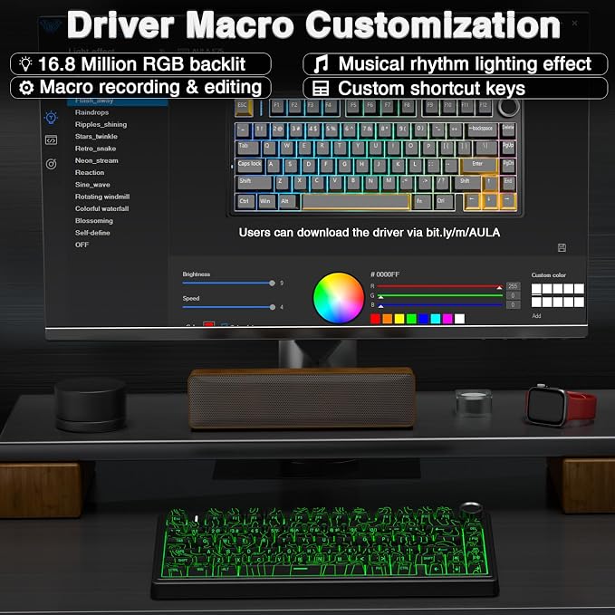 AULA F75 Pro Wireless Mechanical Keyboard with Knob,75% Hot Swappable Custom Gaming Keyboards,RGB Backlit,Pre-lubed Switches,Side Printed PBT Keycaps Creamy Sounding Computer Keyboard, Line Black - Image 7