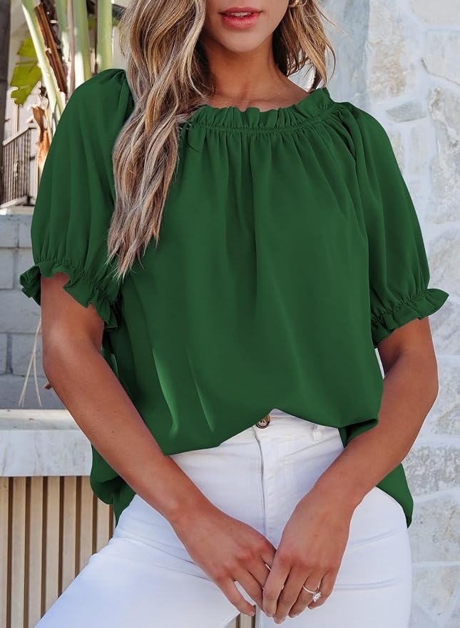 EVALESS Womens Tops Off The Shoulder Blouses for Women Dressy Casual Cute Puff Sleeve T Shirts Fashion 2026 - Image 2