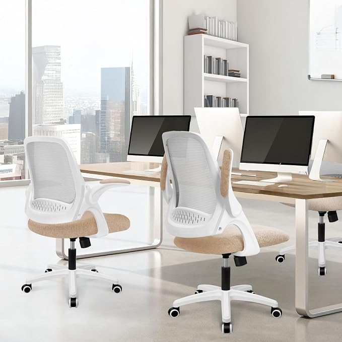 NEO CHAIR Office Desk Gaming Ergonomic Computer Chair with Lumbar Back Support Adjustable Height Swivel Rolling Wheels Flip-up Arms Mesh Chair for Home Vanity (Beige) | Lumbar Support, Height Adjustment, 360° Swivel and Rolling Base, Space-Saving Desig... - Image 8