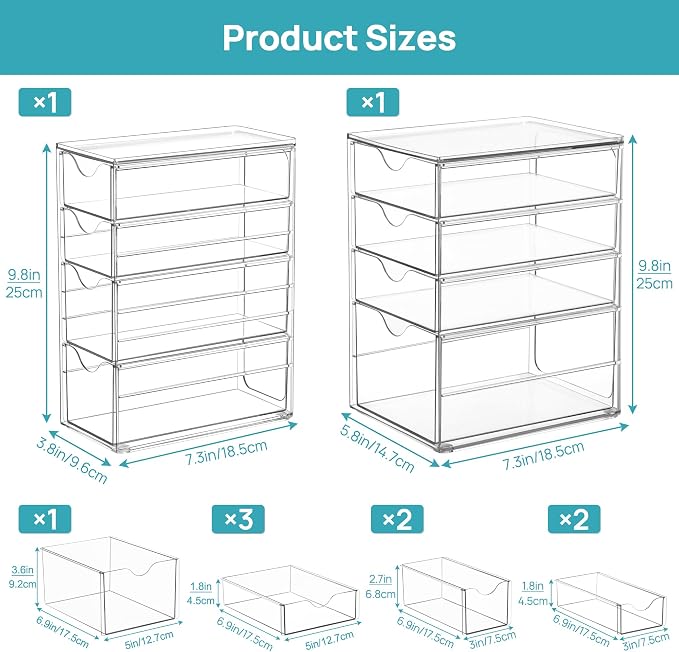 Vtopmart Acrylic Desk Organizer with 8 Drawers for Office, Makeup, Crafts | Clear Storage Drawers for Office Supplies, Desktop Organization for Makeup, Jewelry, Art Crafts, Bead, Pen, Stationary - Image 3