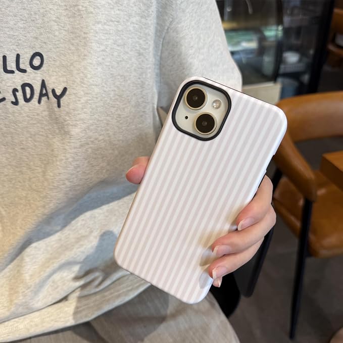 for iPhone 15 Plus/14 Plus Case Striped Cute Aesthetics Phone Case Trendy Protective Shockproof Cover for iPhone 15 Plus/14 Plus White - Image 4