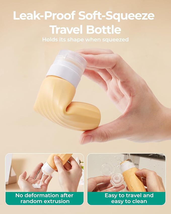 BAGSMART 18 Pack TSA Approved Travel Bottles for Toiletries, Leak Proof Silicone Travel Size Containers Bottles for Shampoo, Macaron - Image 5