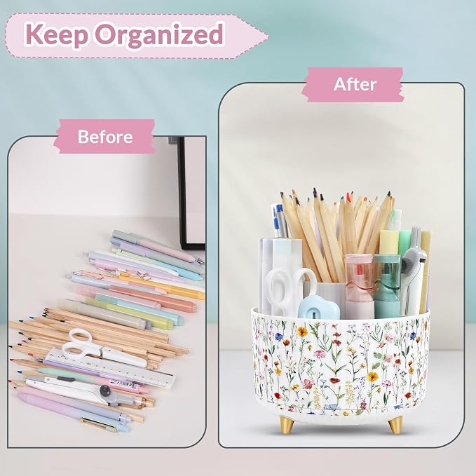 SKYDUE 360 Degree Rotating Desk Organizer, Dual-Purpose Pencil Pen Holder for Desktop, Desk Pen Organizer with 5 Slots, Office Supplies, Pencil Cup for Office, School, Home - Image 4