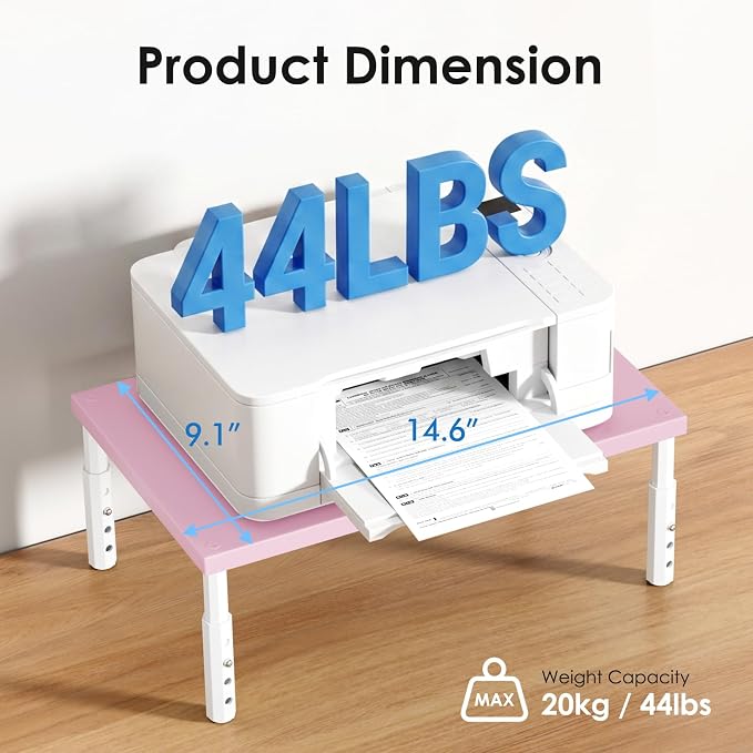 ECOLOVI 4-Height Adjustable Wood Computer Monitor Stand Riser, Desktop PC Printer Laptop Stand for Desk Organizer and Accessories, Office Desk Decor & Accessories for Women, Pink - Image 5