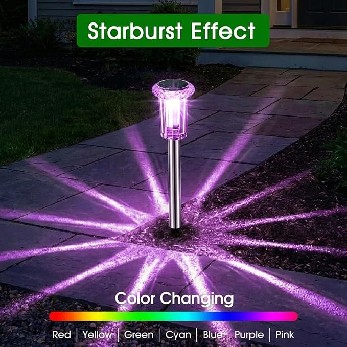Eyrosa Solar Outdoor Lights, 10 Pack Solar Pathway Lights Outdoor Waterproof, Stainless Steel Stake Lighting for Garden Yard Path Walkway Driveway Patio Lawn Outside Decor,Color Changing - Image 2