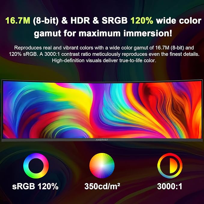 Amzfast 49 Inch Curved Monitor 120Hz DQHD (5120x1440) Ultrawide Gaming Monitor, 120% sRGB, 1500R, 1ms MPRT, HDR, Adaptive Sync, PIP/PBP, Height Adjustable, HDMI 2.0/DP 1.4, VESA 75x75, AMZG49C7U - Image 7