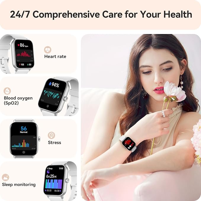 Gydom Smart Watches for Women Men [Alexa Built-in, 1.8"] Smartwatch with Heart Rate/SpO2/Sleep/Stress, 101+ Sports Modes, IP68 Waterproof, Pedometer Fitness Tracker for iOS Android Phones, White - Image 2
