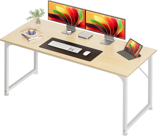 Huuger Computer Desk, 54 Inch Office Desk, Gaming Desk with Storage, Writing Desk Work Desk for Home Office, Study, Modern Simple Desk, Large Legroom, Metal Frame, Maple by Huuger