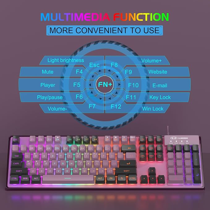 Gaming Keyboard and Mouse Combo, K1 RGB LED Backlit Keyboard with 104 Key Computer PC Gaming Keyboard for PC/Laptop (Blackcurrant) - Image 4