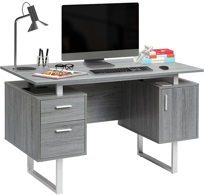 Techni Mobili Modern Office Desk with Storage, Gray by TechniMobili