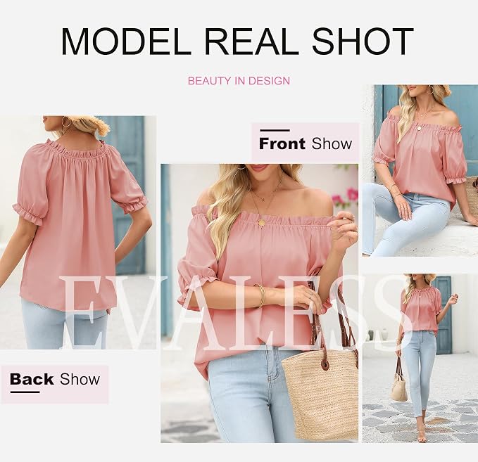 EVALESS Womens Tops Off The Shoulder Blouses for Women Dressy Casual Cute Puff Sleeve T Shirts Fashion 2026 - Image 8