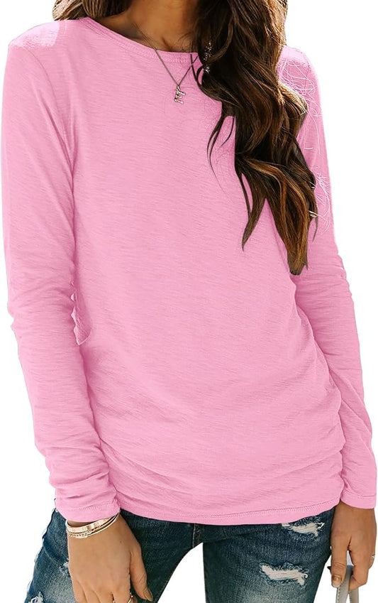 Sherosa Womens T Shirts Long Sleeve Crew Neck Shirts Basic Tee Tops Blouse by Sherosa