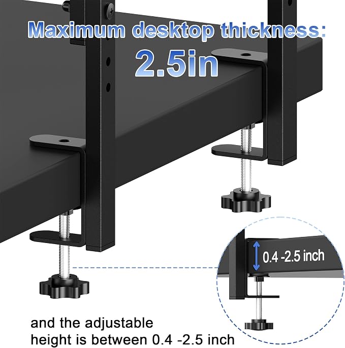 Spacrea 2 Tier Clamp on Desk Shelf | Office Desk Shelves Organizer, Wood Desktop Supplies Storage Rack, Desk Organizers and Accessories (Black) - Image 5