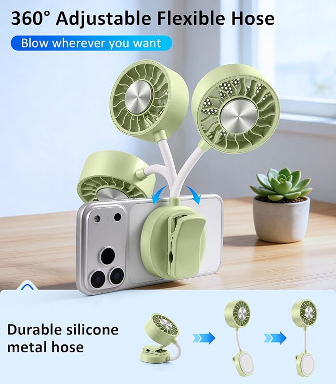 Magnetic Phone Fan with Ice Cooling, 3-in-1 Clip on Fan（Green） | Phone Stand, Rechargeable Mini Handheld Fan, 360° Flexible Gooseneck Portable Fan for Cruise Travel Desk Gym Makeup - Image 4