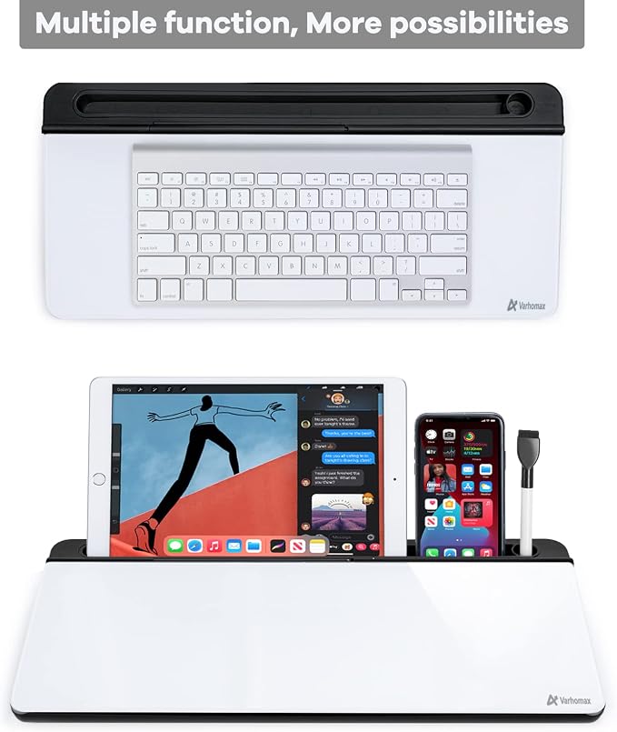 Varhomax Glass Desk Whiteboard with Storage, Desktop Organizer to-do List Memo Notepad Dry Erase White Board for Home Office and School Supplies (Black&White) - Image 5