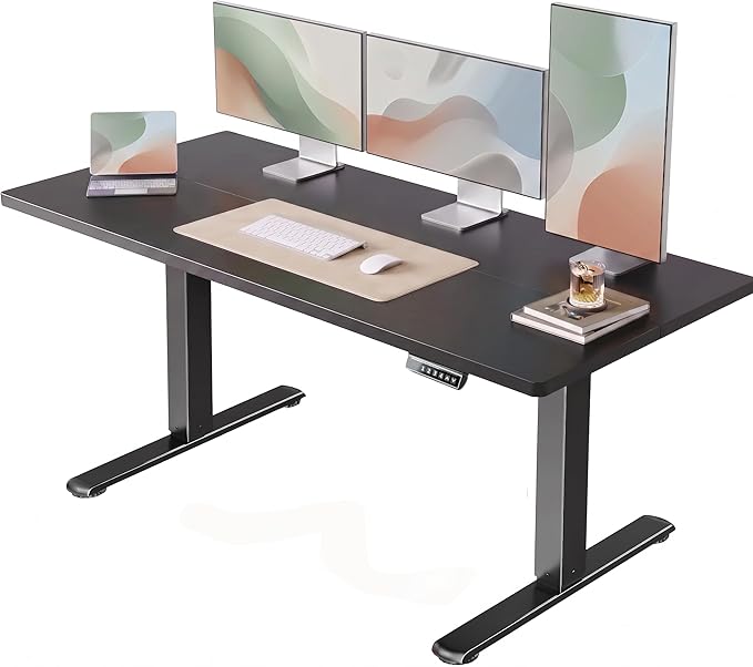 HUANUO 63 x 24 inch Electric Standing Desk Adjustable Height, 4 Memory Height Settings, Sit Stand Up Desk for Home Office & Computer Workstation, Black by HUANUO