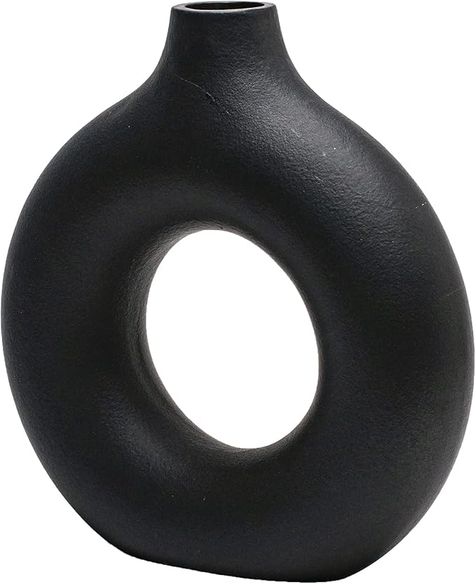 CEMABT Black Donut Vase Hollow Ceramic Vase for Flowers Handmade Minimalist Boho ins Style Modern Home Decor for Wedding Dinner Table Party Living Room Office Bedroom by CEMABT