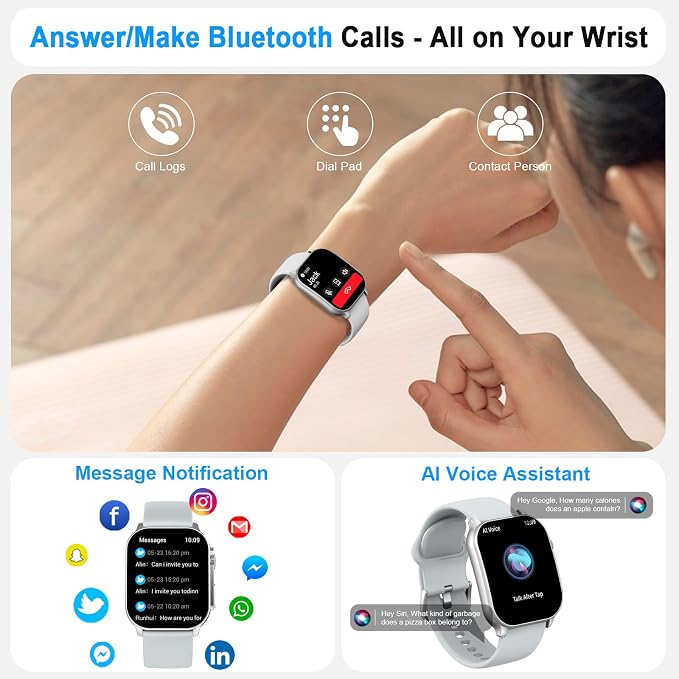 Smart Watch, 2.01" AMOLED Curved HD Full Touch Screen, Compatible with iOS & Android for Daily Workout Business Gift, Fitness Tracker with 24/7 Heart Rate/Sleep Monitor, IP68 Waterproof Watch Gray - Image 3