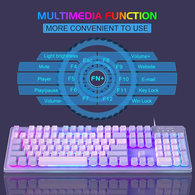 Gaming Keyboard and Mouse Combo, K1 RGB LED Backlit Wired Keyboard with 104 Key Computer PC Gaming Keyboard for PC/Laptop (Purple) - Image 4