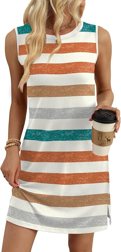 WIHOLL Casual Dresses for Women Crewneck Sleeveless Tank Dress Summer Spring Boho Vacation Clothes - Image 4