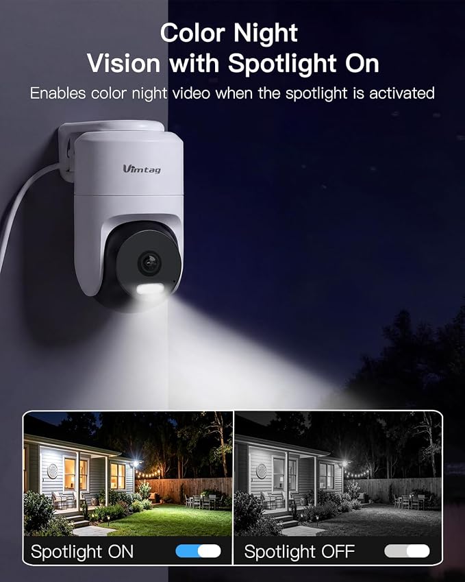 VIMTAG 2.5K 4MP Outdoor Security Camera, Pan/Tilt WiFi Home CCTV Camera, 360° View & Motion Tracking, Color Night Vision, 2-Way Audio, AI Detection Alarm, IP66, Cloud & SD Card Storage, Works w/Alexa - Image 5