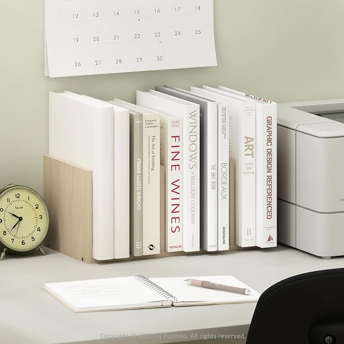 Furinno HERMITE Desk File Folder Organizers, 5-Space Vertical Desktop Office Organization Racks, Desk Top Display Book Shelf, for Paper, Office Supplies, Magazine, Bauhaus Oak - Image 2