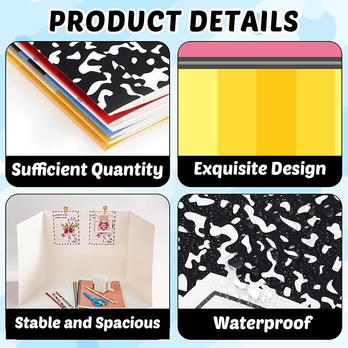 30 Pack Desk Dividers for Students Composition Notebook Pencil Privacy Folder for Students Waterproof Study Carrel Dividers Testing Divider Privacy Classroom Shield Folder Boards for Teacher Supplies - Image 3