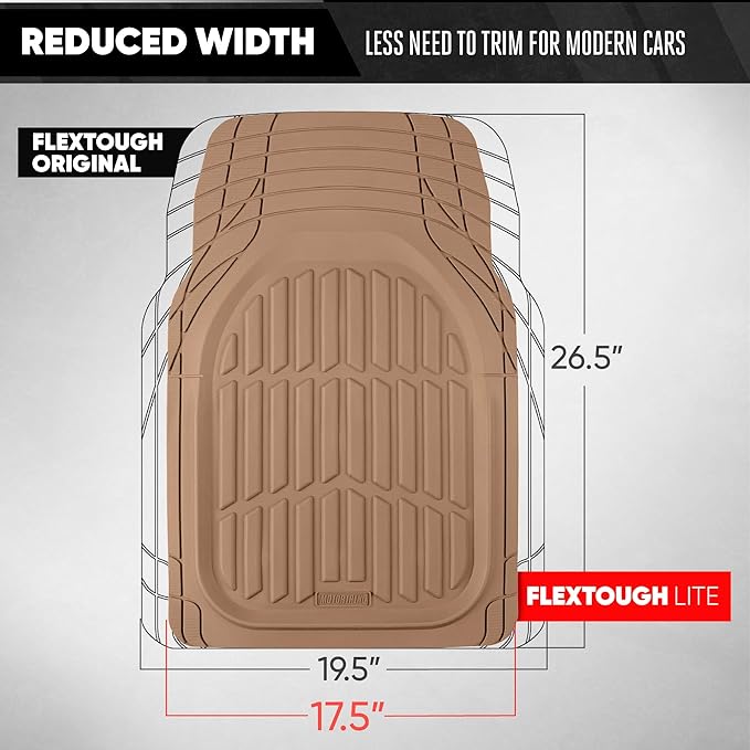 Motor Trend FlexTough LITE Rubber Car Mats Full Set - All Weather Floor Mats for Trucks, Cars & SUVs - Automotive Waterproof Beige Car Floor Mats for Cars Interior Accessories Universal Trim-to-Fit - Image 6
