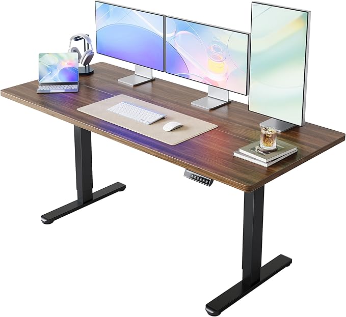 HUANUO 63 x 28 inch Electric Standing Desk Adjustable Height, 4 Memory Height Settings, Sit Stand Up Desk for Home Office & Computer Workstation, Black Walnut by HUANUO