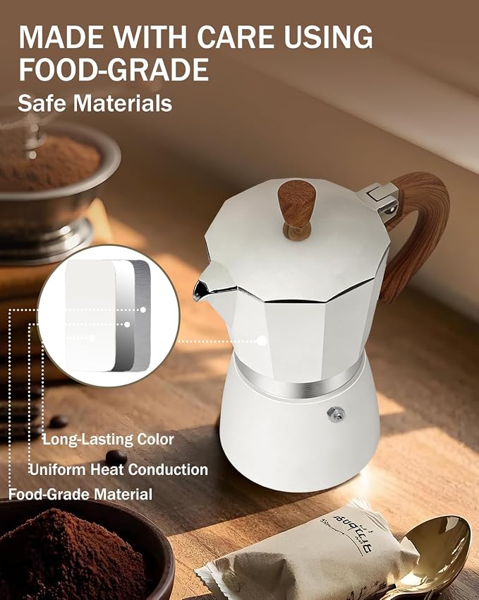 Coffee Maker Stovetop Espresso Maker 12 Cup Aluminum Moka Pot Percolator 20oz 600ml Easy Brewing for Electric Ceramic Stoves Home Camping Italian Cuban Café Classic White - Image 6