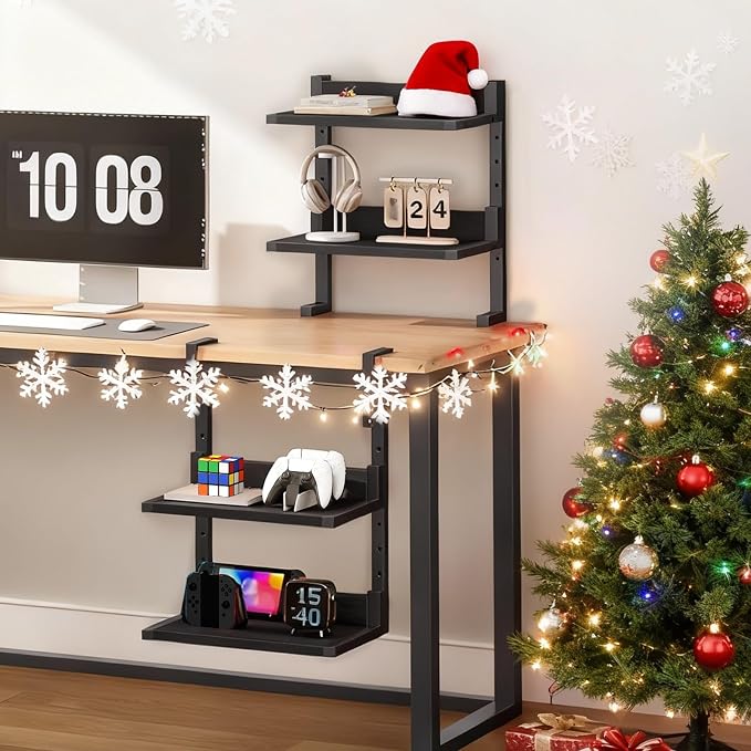 HOOBRO Clamp On Desk Shelf, 2-Tier Desktop Organizer, Space-Saving Desk Shelf with Adjustable Shelves, for Office, Study, Entertainment Accessories, Black BK32SJ01 - Image 2
